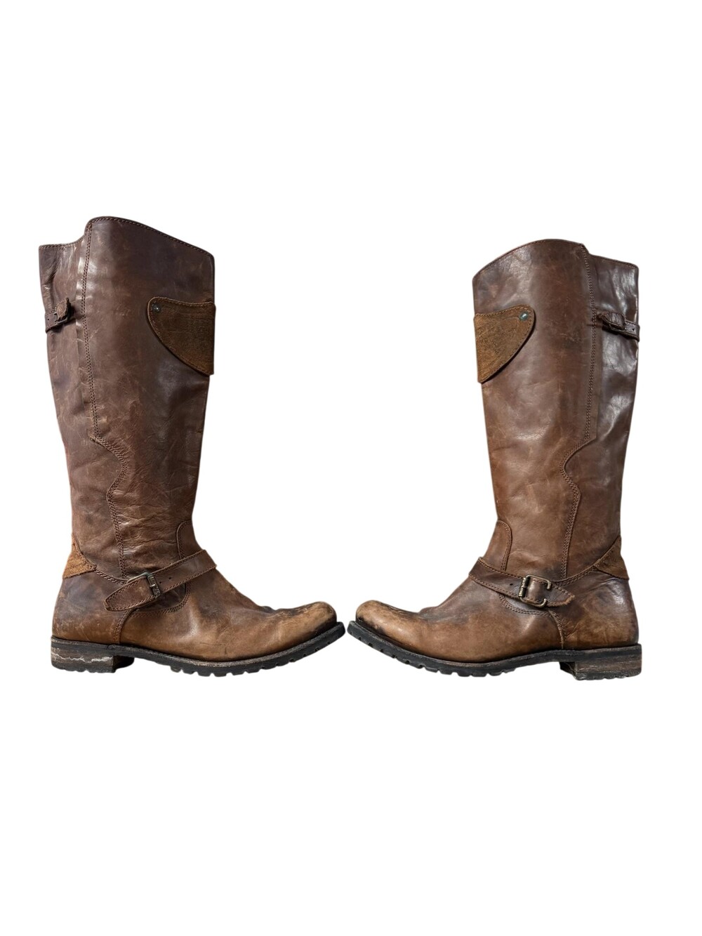 Liberty Black Boots Womens Size 9 Brown Leather Knee High Biker Buckle Zip 71178